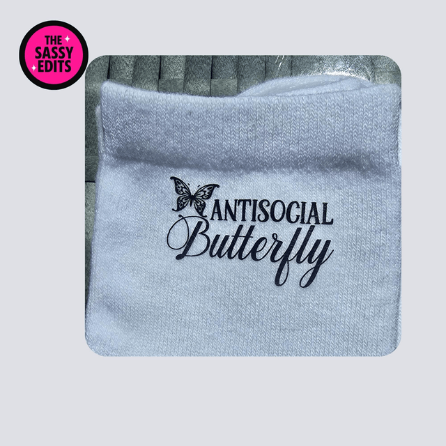 Antisocial Butterfly -White Crew Socks (UK 4-6)
