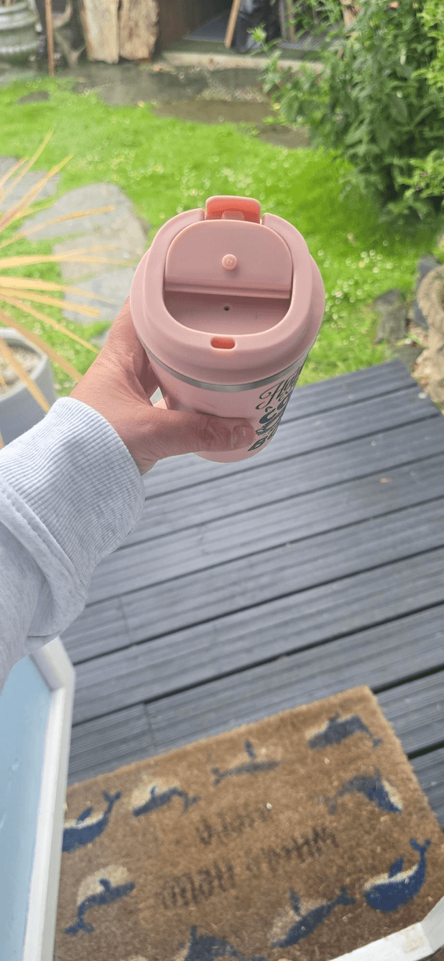 Coffee Tumbler – “Happiness is a Cup of Coffee and a Good Book” (Pink)